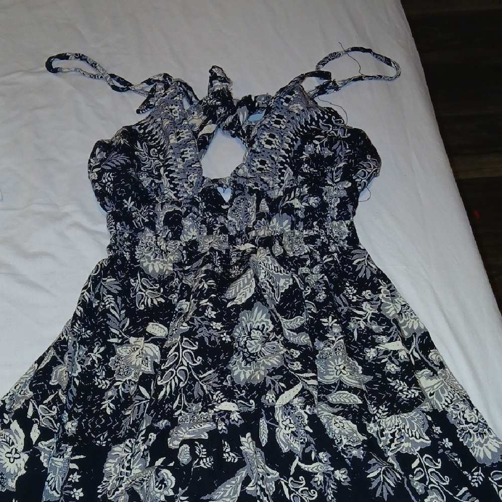 Angie Black and White Cut Out Tie Front Sundress
